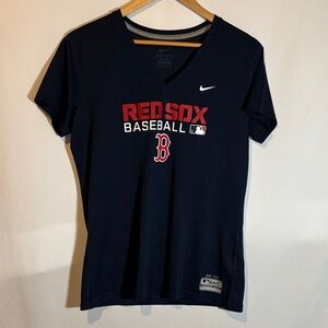 Nike Navy Red Sox Baseball V-Neck Tee - Red & White Logo